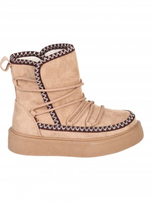 Ежедневни дамски боти от текстил в тъмно бежово 2U-24524 dk.beige
