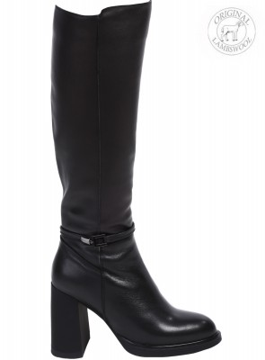 Елегантни дамски ботуши на дебел ток от естествена кожа в черно J2780M-Q378 black