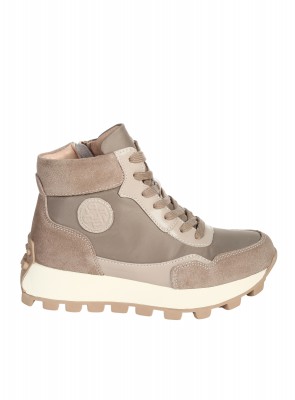 Ежедневни дамски боти от естествен велур и текстил в бежово 2AF-25603 beige