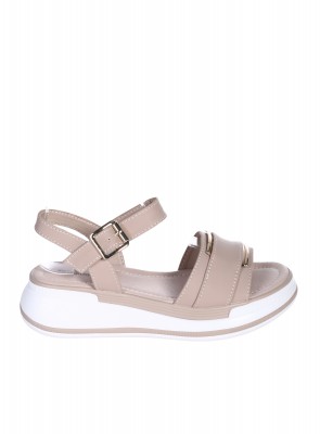 Ежедневни дамски сандали на платформа от естествена кожа в бежово 4AF-26004 beige