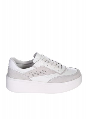 Ежедневни дамски обувки на платформа от естествена кожа и велур в бежово 3AF-26012 beige