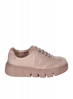 Ежедневни дамски обувки на платформа от естествена кожа и велур в бежово 3AF-26013 beige