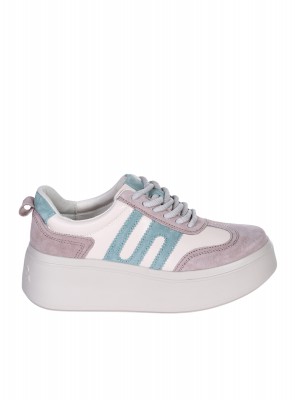 Ежедневни дамски обувки на платформа от естествена кожа и велур в бежово 3AF-26014 beige