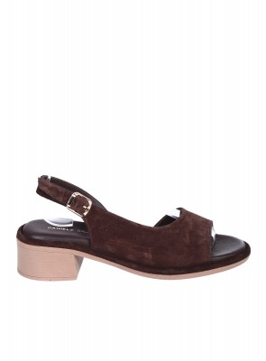 Ежедневни дамски сандали на ток от естествен велур в кафяв цвят 4AT-26253 brown
