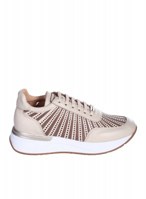 Ежедневни дамски обувки от естествена кожа с перфорации 3AT-26312 beige