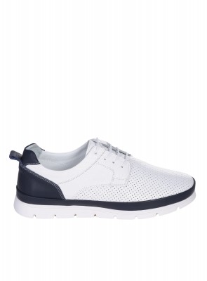 Ежедневни мъжки обувки от естествена кожа, с перфорации в бяло 7AT-26317 white
