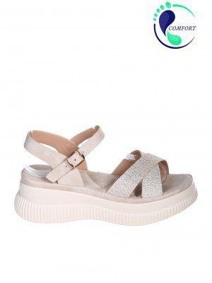 Ежедневни дамски сандали на платформа в бежов/златист цвят 4H-26094 beige