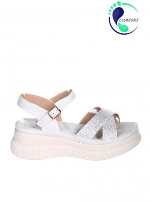 Ежедневни дамски сандали на платформа в бял/сребрист цвят 4H-26094 white