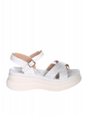 Ежедневни дамски сандали на платформа в бял/сребрист цвят 4H-26094 white