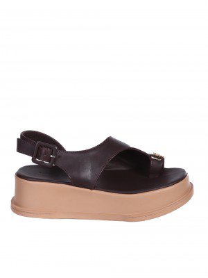 Ежедневни дамски сандали, на платформа, от естествена кожа в кафяво 4AT-26269 brown