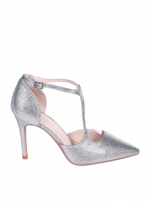 Елегантни дамски обувки на ток в сребристо 3C-26040 silver