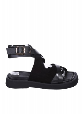 Ежедневни дамски сандали от естествена велур в черно 4AT-26320 black