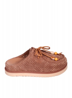 Ежедневни дамски чехли от естествен велур в бежово 5AT-26319 beige