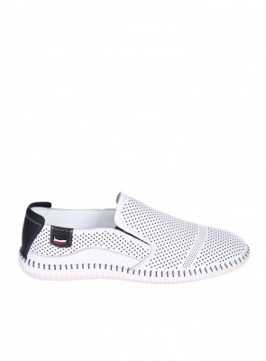 Ежедневни мъжки обувки, с перфорации, от естествена кожа в бяло 7AT-26315(25397) white