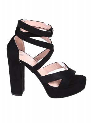 Елегантни дамски сандали, на ток, в черно 4M-26035 (25030) black microfiber