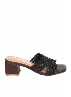 Ежедневни дамски чехли на ток в кафяво/черно 5C-26148 brown