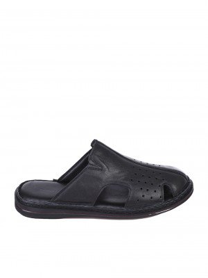 Ежедневни мъжки чехли от естествена кожа в черно 8AT-26324 black (25414)(24397)