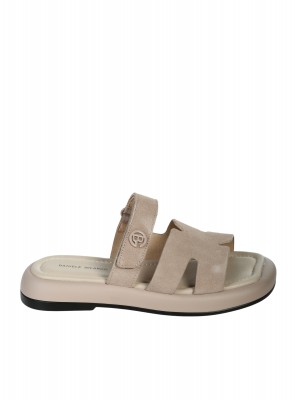 Ежедневни дамски чехли на платформа от естествен велур в бежово 5AF-26117 beige