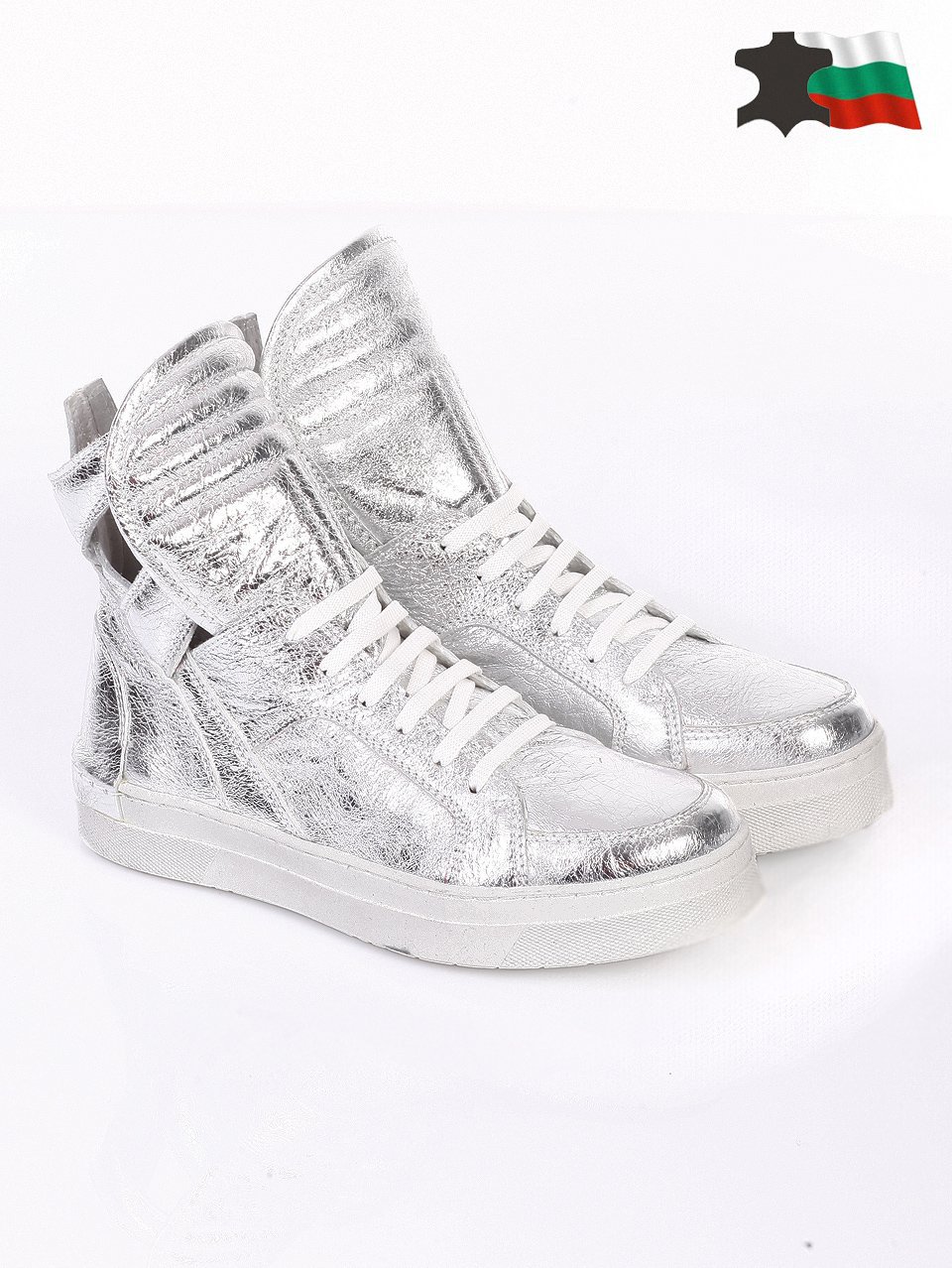 Ежедневни дамски летни боти от естествена кожа 2AB-16310 silver
