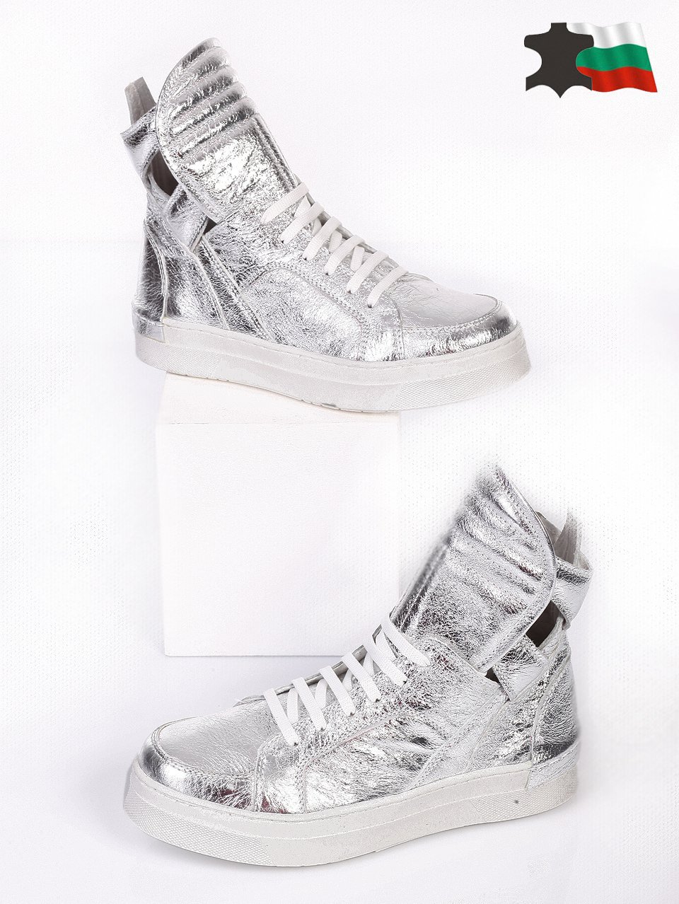 Ежедневни дамски летни боти от естествена кожа 2AB-16310 silver