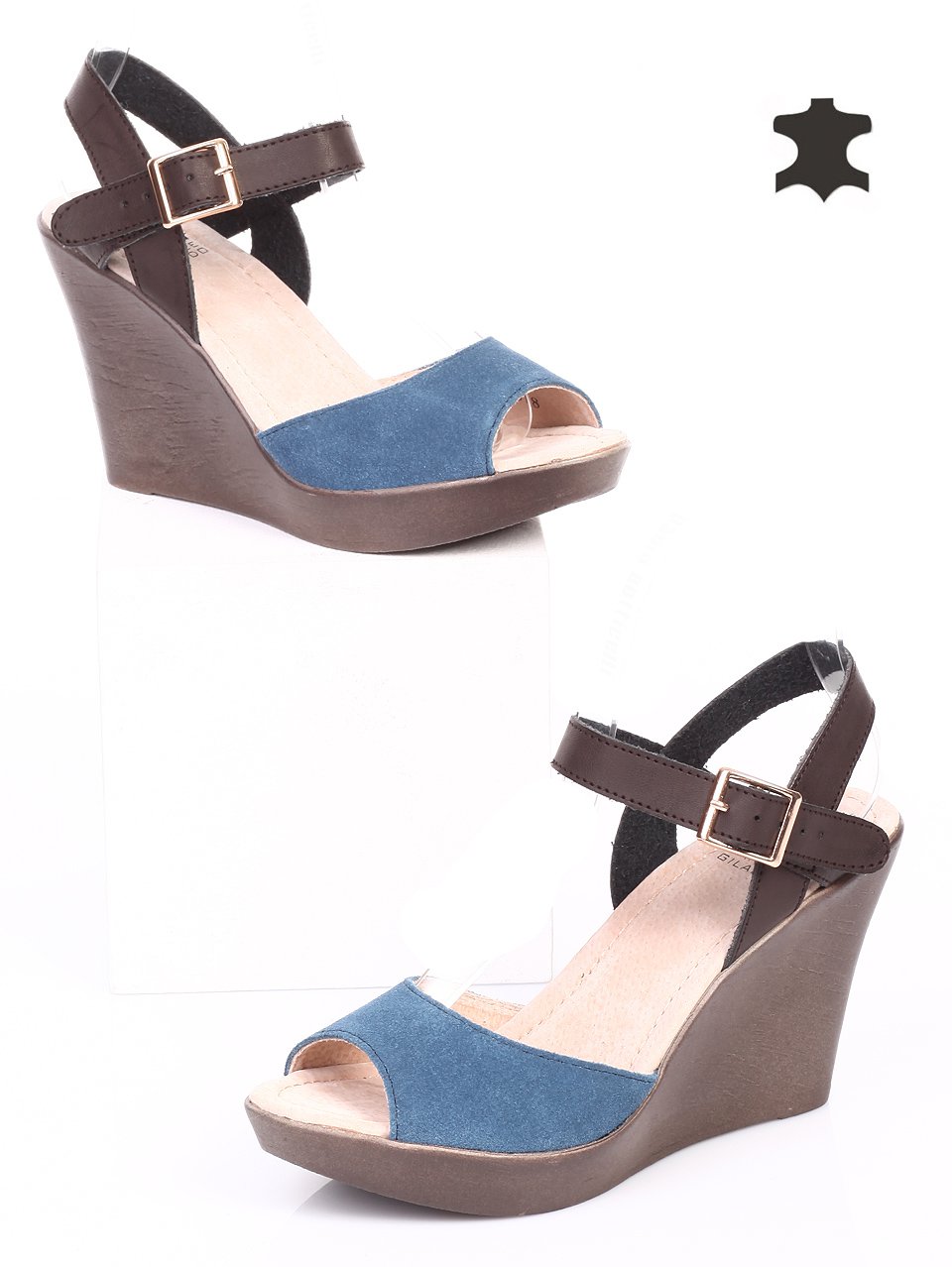 Елегантни дамски сандали от естествена кожа 4L-15148 blue jeans