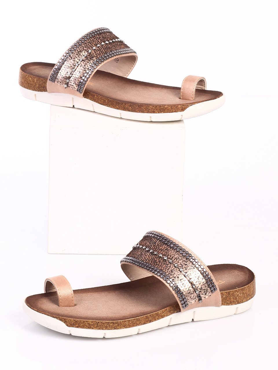 Ежедневни дамски чехли в бежово 5D-15346 beige