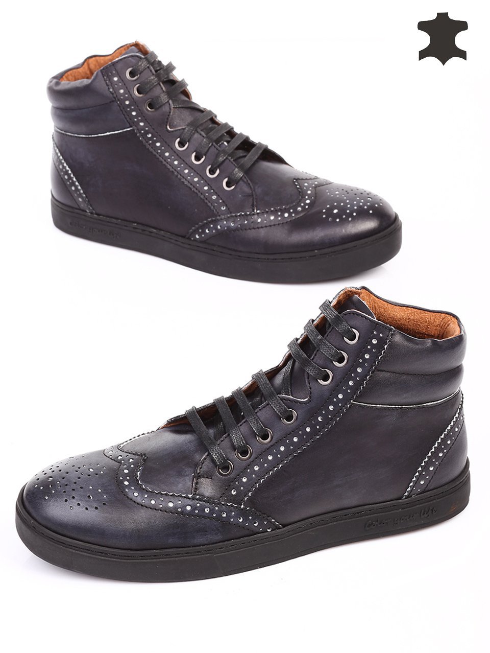 Ежедневни мъжки боти от естествена кожа 6T-15732 black