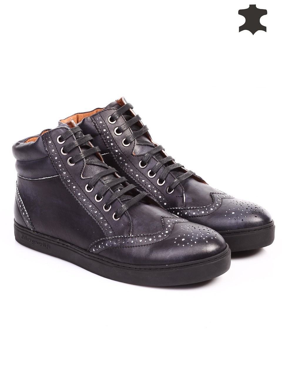 Ежедневни мъжки боти от естествена кожа 6T-15732 black