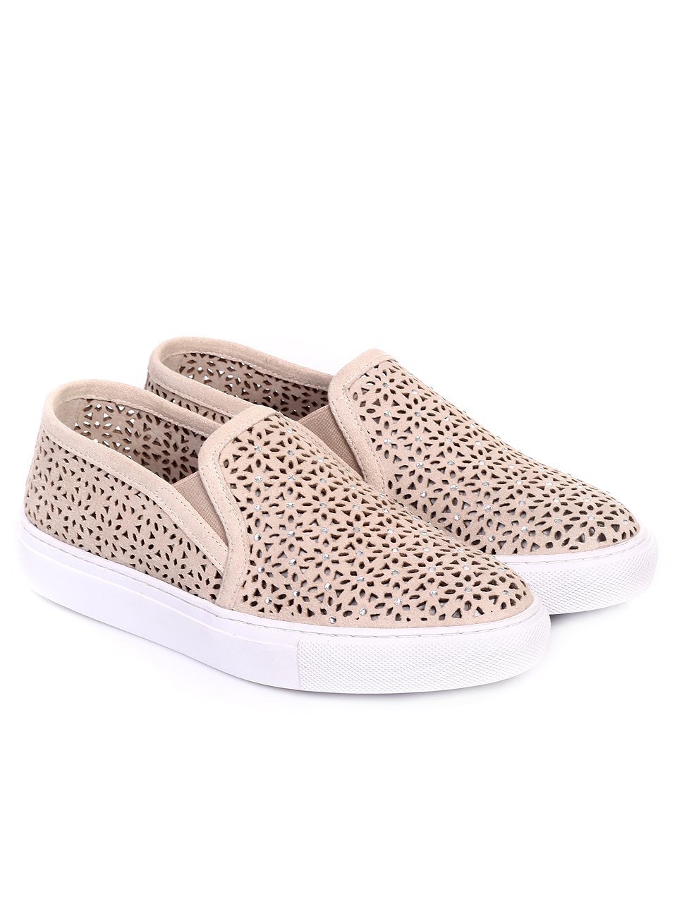 Ежедневни дамски обувки от естествен велур 3I-17289 off white 