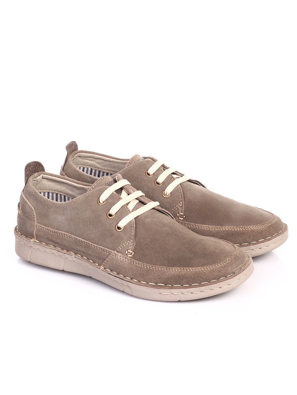 Ежедневни мъжки обувки от естествен велур в бежово 7N-17402 beige