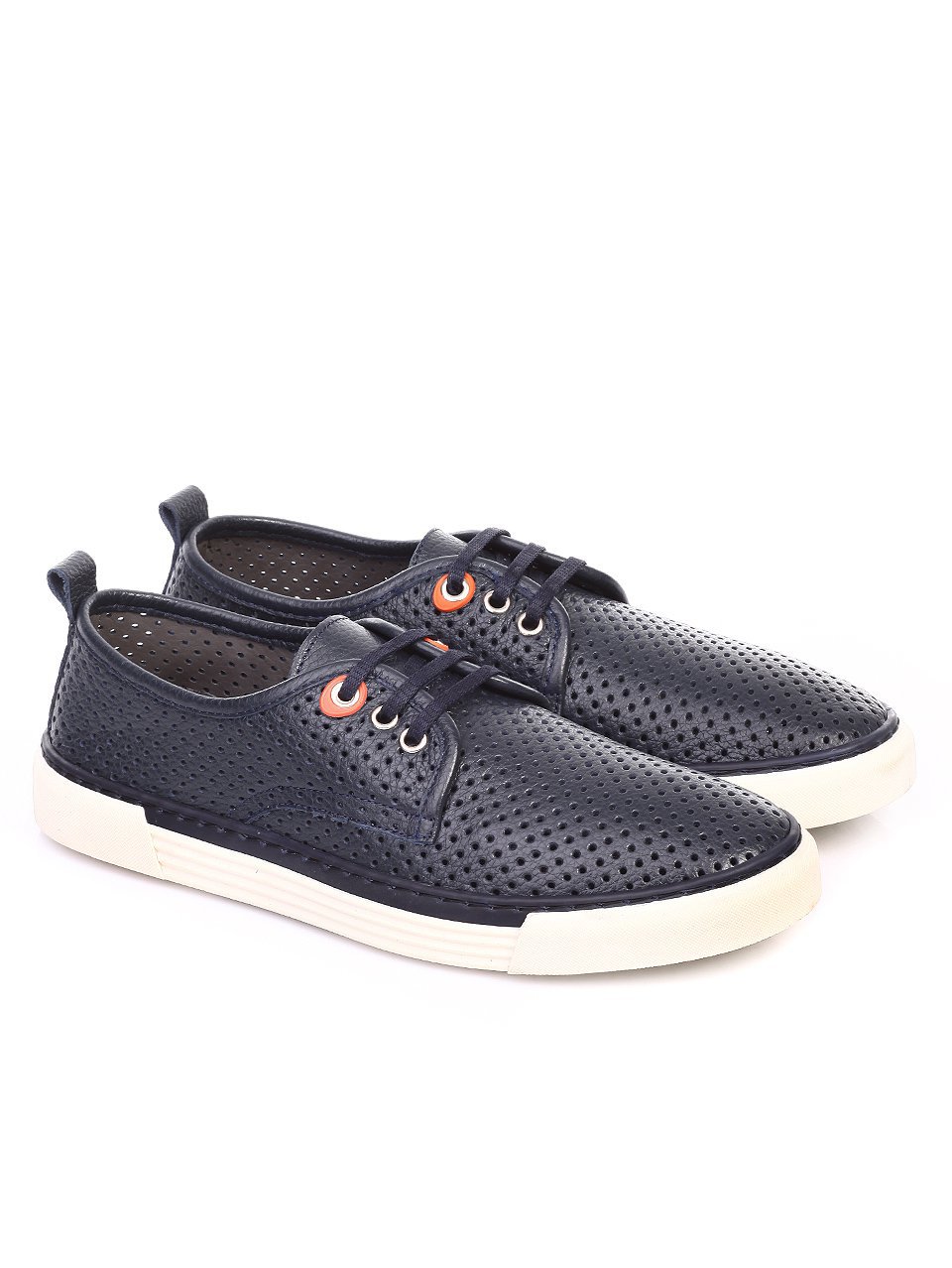 Ежедневни мъжки обувки от естествена кожа в синьо 7AT-17592 dk blue