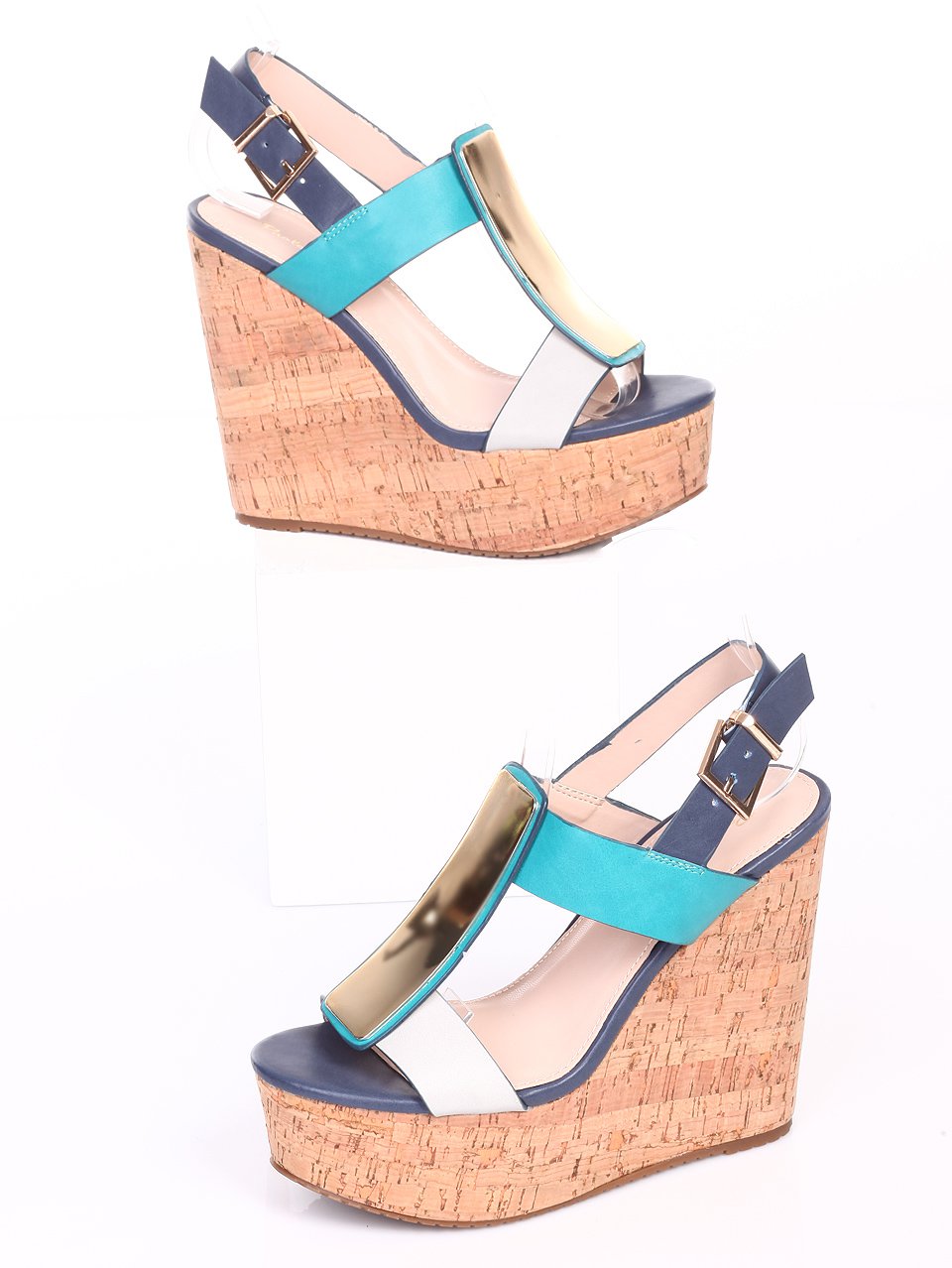 Елегантни дамски сандали на платформа в синьо 4L-16274 navy/lt.blue