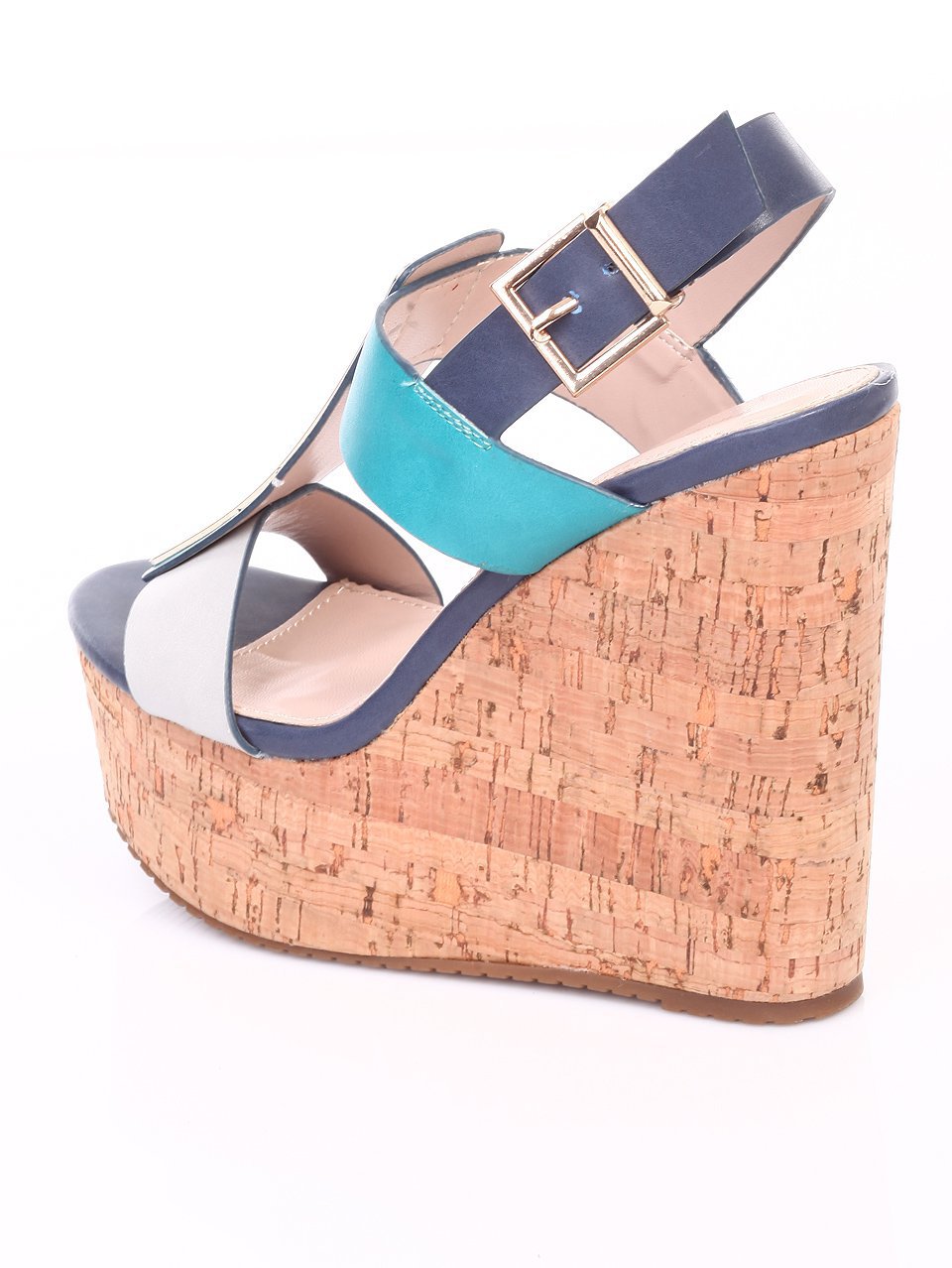 Елегантни дамски сандали на платформа в синьо 4L-16274 navy/lt.blue