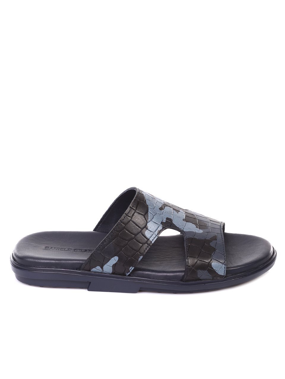 Ежедневни мъжки чехли от естествена кожа 8AT-18602 navy blue