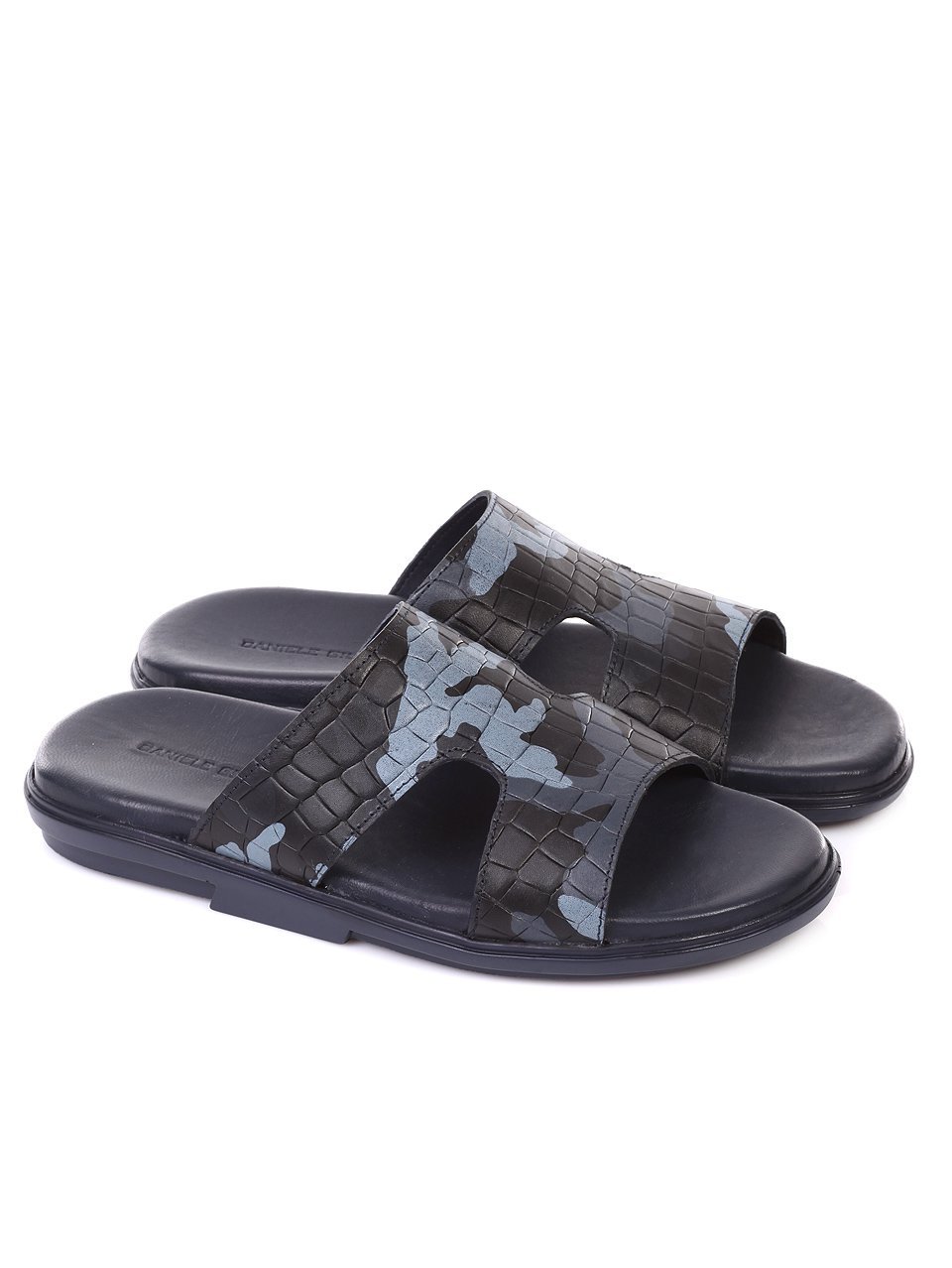 Ежедневни мъжки чехли от естествена кожа 8AT-18602 navy blue