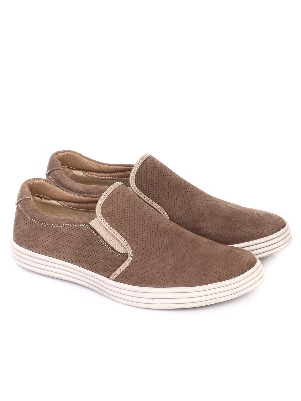 Ежедневни мъжки обувки от естествен набук в бежово 7N-18112 beige