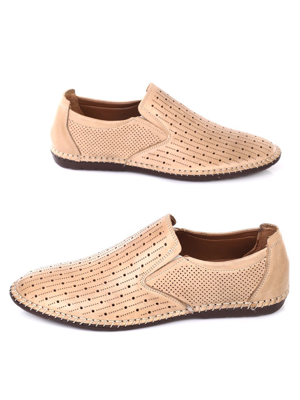 Ежедневни мъжки обувки от естествена кожа в бежово 7AT-18584 beige