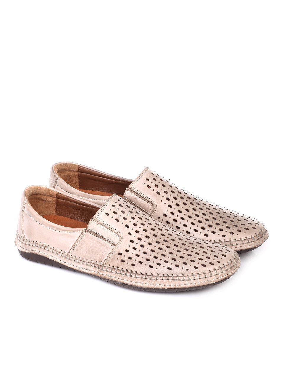 Ежедневни мъжки обувки от естествена кожа в бежово 7AT-18585 beige