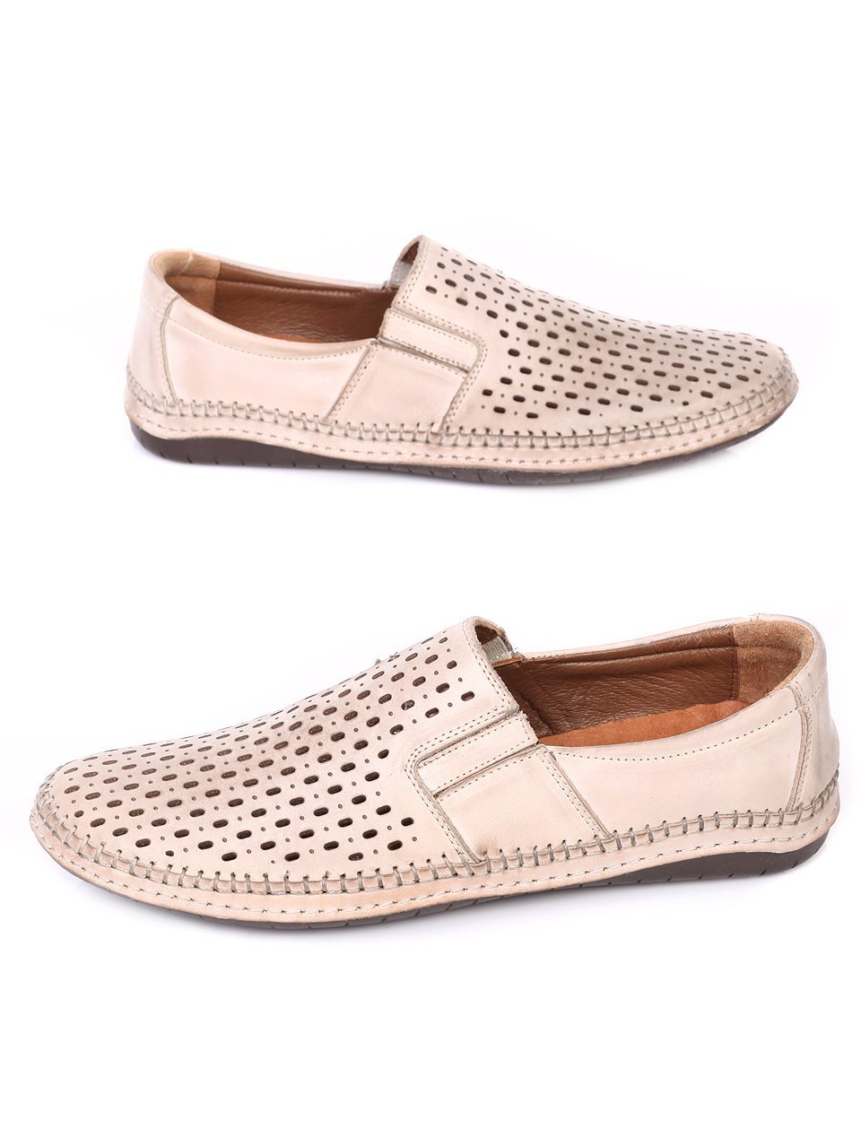 Ежедневни мъжки обувки от естествена кожа в бежово 7AT-18585 beige