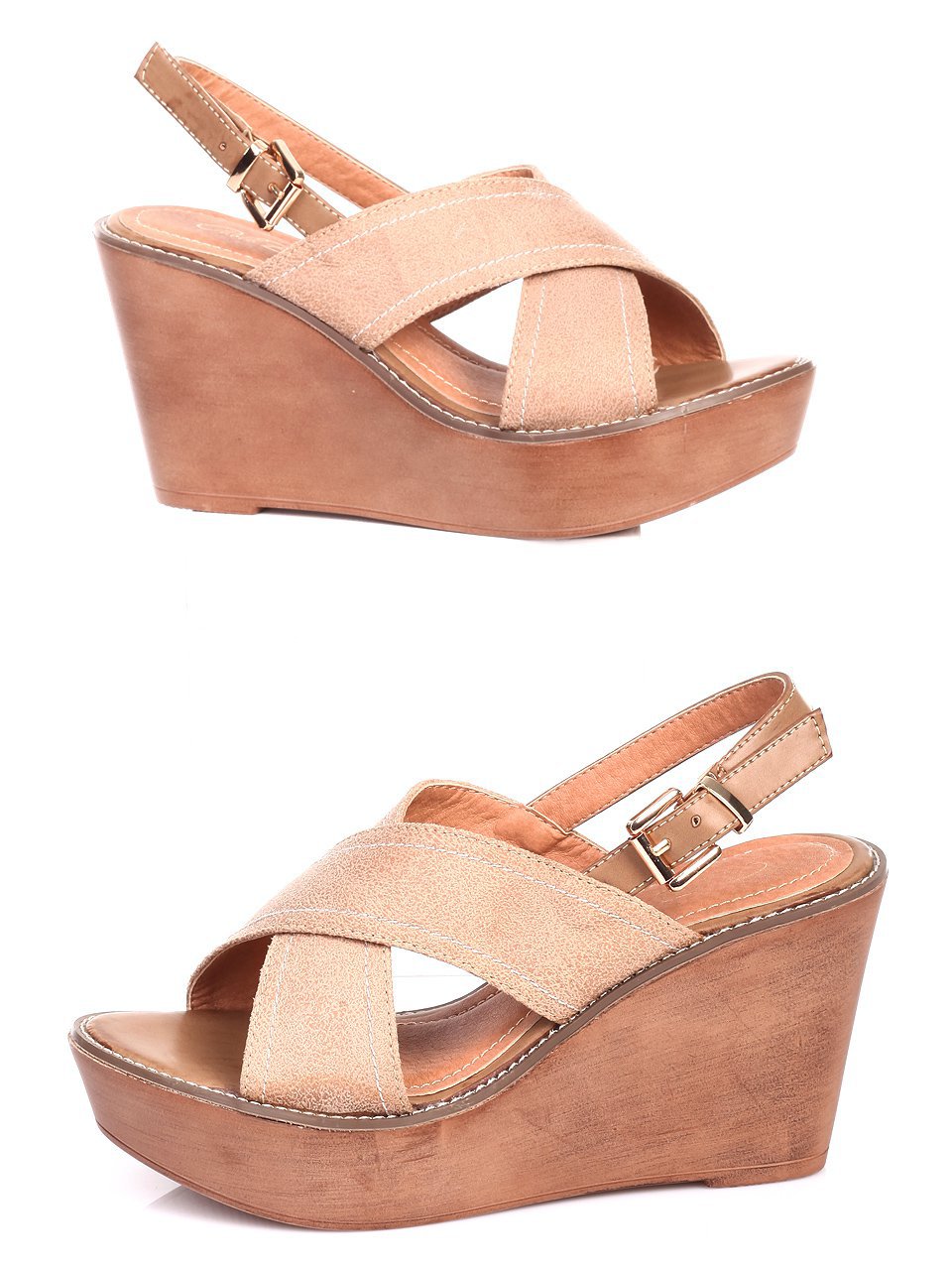 Ежедневни дамски сандали на платформа в бежово 4A-17299 beige