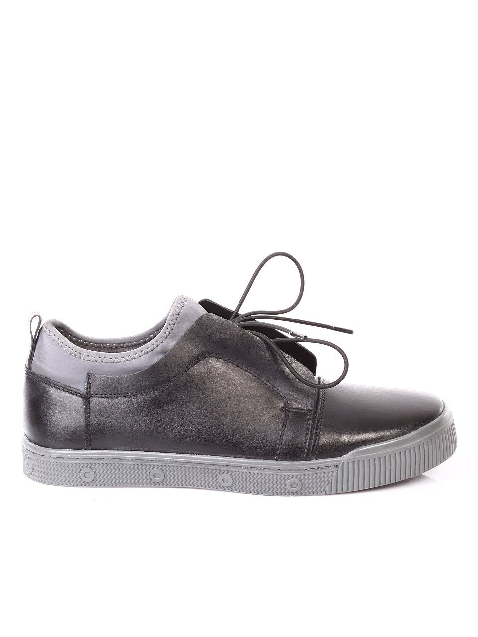 Ежедневни мъжки обувки от естествена кожа в черно и синьо 7N-17834 black/grey