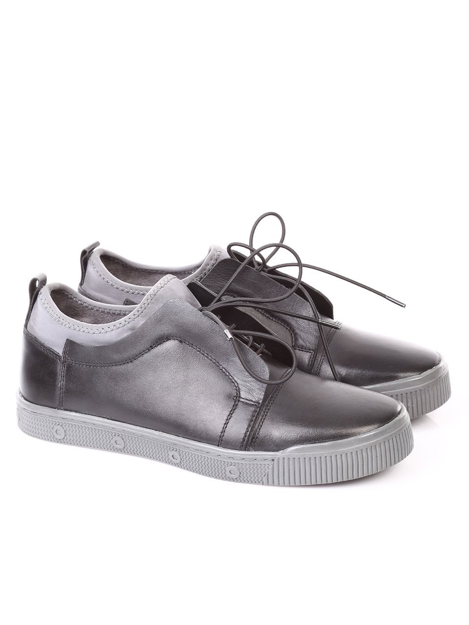 Ежедневни мъжки обувки от естествена кожа в черно и синьо 7N-17834 black/grey