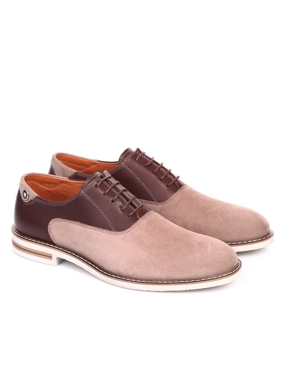 Мъжки обувки от естествена кожа  и естествен велур 7AT-17557 brown