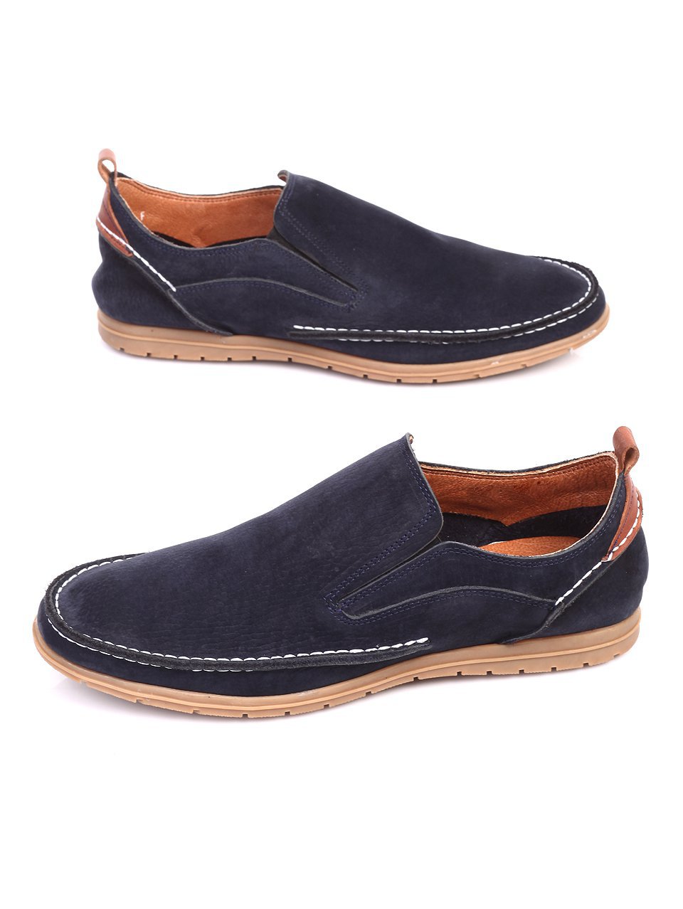 Спортно-елегантни мъжки обувки от естествен велур 7AT-17595 dk blue